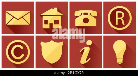 Computer graphic, number of different computer icons in gold color against red background Stock Photo