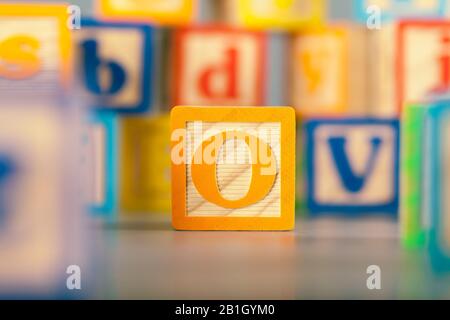 Photograph of colorful Wooden Block Letter O Stock Photo