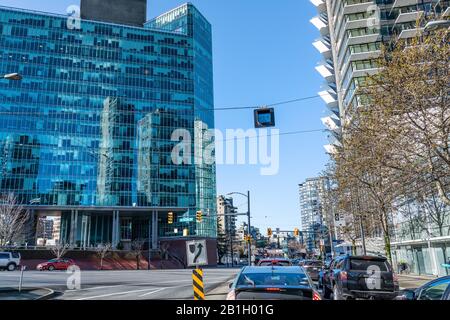 Vancouver, British Columbia, Canada - December, 2019 - Beautiful view of the Vancouver Buildings Architecture on the streets of downtown, near Pender Stock Photo