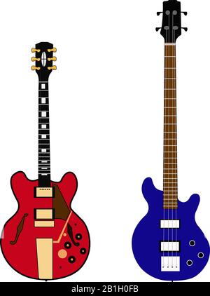 Acoustic and rock guitars on a white Stock Vector
