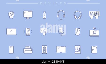 Devices concept line style vector icons set Stock Vector