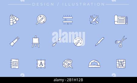Design and Illustration concept line style vector icons set Stock Vector