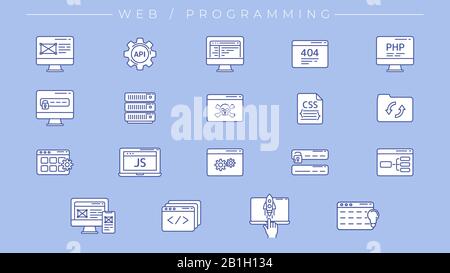 Web and Programming concept line style vector icons set Stock Vector