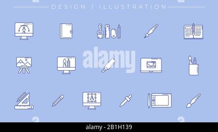 Design and Illustration concept line style vector icons set Stock Vector