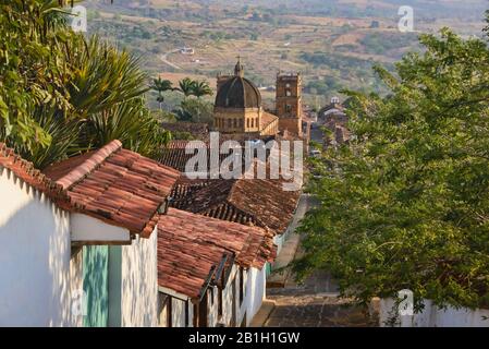 The charming cobblestone streets of colonial Barichara, Santander, Colombia Stock Photo