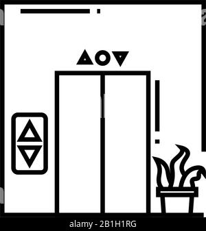Elevator view line icon, concept sign, outline vector illustration, linear symbol. Stock Vector