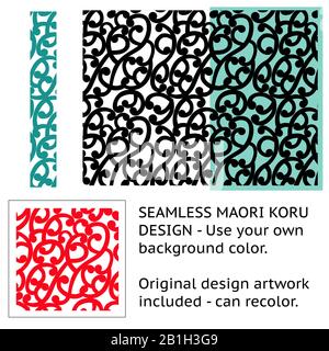 Stylised Maori Koru Seamless background Pattern - Easy to change color Stock Vector