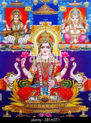 god Saraswati spiritual   play veena holy culture music illustration Stock Photo