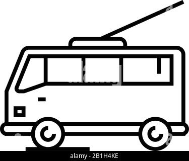 Electric trolley line icon, concept sign, outline vector illustration, linear symbol. Stock Vector