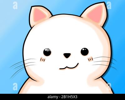 Illustration of a tender kitten smiling on a light blue background Stock Photo