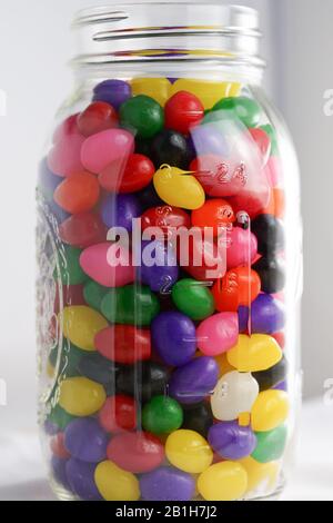 Guess the number of jelly beans in the jar Stock Photo