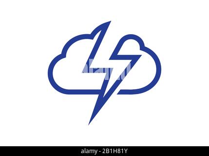 Cloud Data Thunderbolt Icon, Cloud With Lighting bolt Logo Template. Stock Vector
