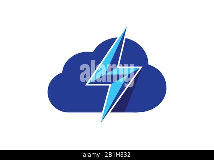 Cloud Data Thunderbolt Icon, Cloud With Lighting bolt Logo Template. Stock Vector