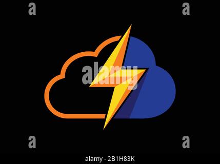 Cloud Data Thunderbolt Icon, Cloud With Lighting bolt Logo Template. Stock Vector