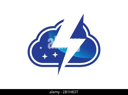 Cloud Data Thunderbolt Icon, Cloud With Lighting bolt Logo Template. Stock Vector