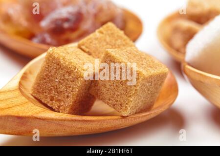 Different Kinds of Sugar in the Spoons close up Stock Photo