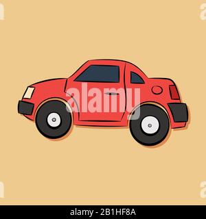 flat red car illustration with black wheels Stock Vector