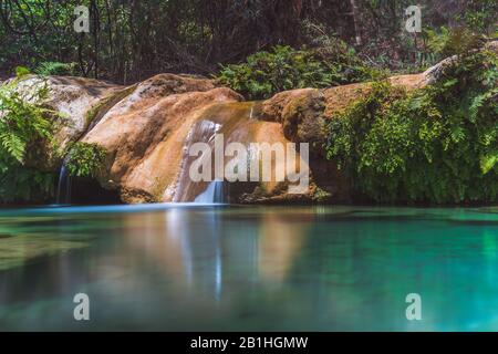 Natural Park Mil Cascadas in Guerrero Mexico, where there are some lakes and waterfalls of clean and cristalin wather Stock Photo