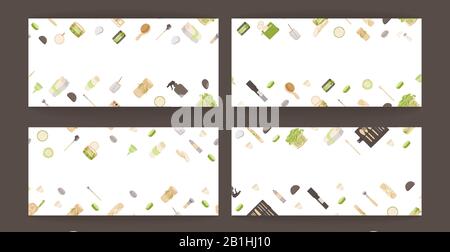 Set of Zero Waste Vector Concept illustration in Minimalism Style, with Reusable and Recycle Zero Waste products - Beauty, Kitchen, personal care and Stock Vector