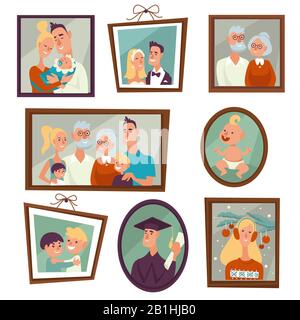 Family portrait and photos in frames on wall isolated icon Stock Vector
