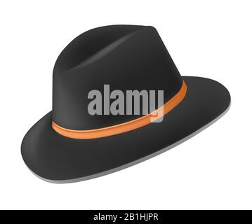 Black fedora hat with tan leather band side view Stock Vector