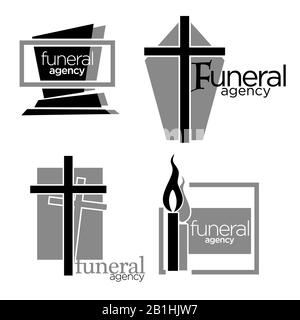 Interment and burial, funeral agency services isolated icons Stock Vector