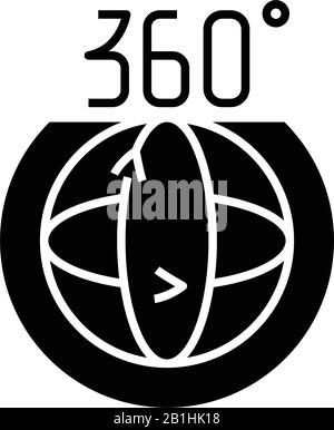 360 degree black icon, concept illustration, vector flat symbol, glyph sign. Stock Vector
