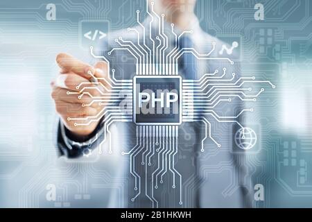 PHP Web development and coding internet and technology concept on virtual screen Stock Photo