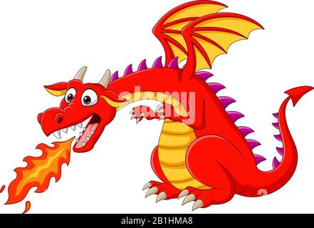Cartoon red dragon spitting fire Stock Vector