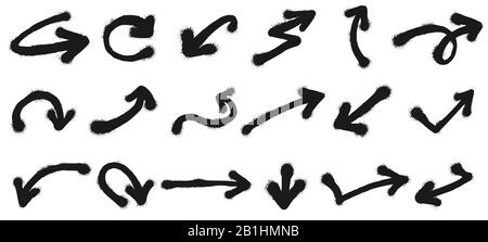 Spray painted arrows. Graffiti pointing arrow, dirty grunge paint vector illustration set Stock Vector