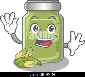 Waving friendly pistachio butter mascot design style Stock Vector