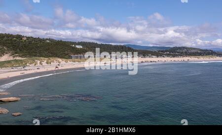Panoramic view at a Pacific City, Oregon from the top of Cape Kiwanda sand dune. Stock Photo