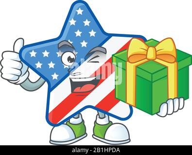 Cute USA star character holding a gift box Stock Vector