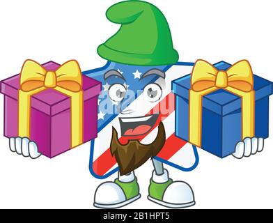 A charming USA star cartoon mascot style with two boxes of gifts Stock Vector