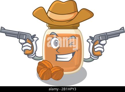 Walnut butter Cowboy cartoon concept having guns Stock Vector