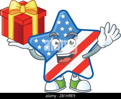 cartoon character of USA star with a box of gift Stock Vector