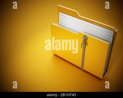 Zipped folder standing on yellow background. 3D illustration. Stock Photo