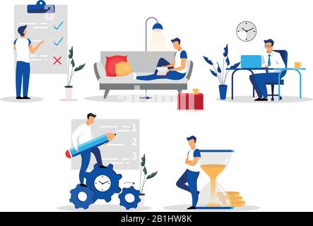 Time management flat vector illustrations set Stock Vector