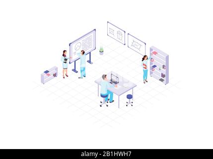 Scientists isometric color vector illustration Stock Vector