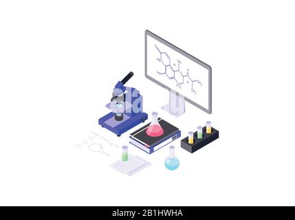 Microscope isometric color vector illustration Stock Vector