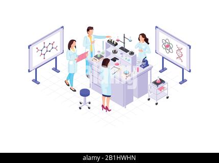 Scientists isometric color vector illustration Stock Vector