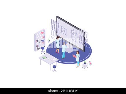 Scientists isometric color vector illustration Stock Vector