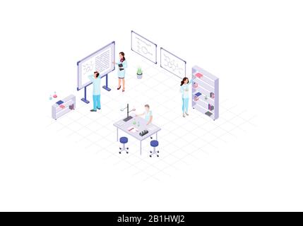 Chemists isometric color vector illustration Stock Vector