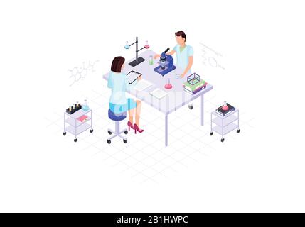 Biologists isometric color vector illustration Stock Vector