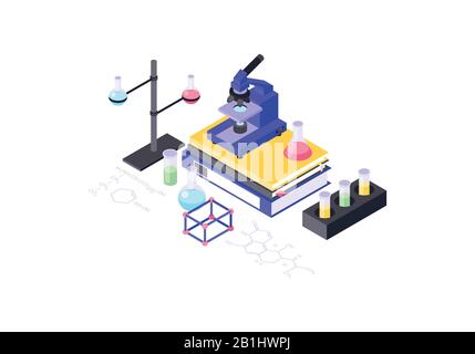 Microscope isometric color vector illustration Stock Vector