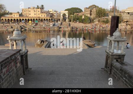 19th Mar 2019, Pune , Maharashtra, India. Indrayani river banks and Alandi Ghat architecture, Alandi Stock Photo