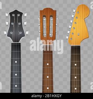 Set of Guitar neck fretboard and headstock Stock Vector