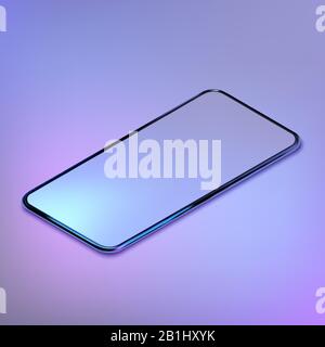 3D isometric realistic colorful smartphone mockup. Template for infographics and UI design. Phone frame with blank display isolated templates. Vector Stock Vector