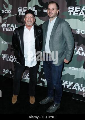 HOLLYWOOD, LOS ANGELES, CALIFORNIA, USA - FEBRUARY 25: Chuck Chulack and Spencer Hudnut arrive at the Los Angeles Premiere Of CBS Television Studios' 'SEAL Team' held at ArcLight Cinemas Hollywood on February 25, 2020 in Hollywood, Los Angeles, California, United States. (Photo by Xavier Collin/Image Press Agency) Stock Photo