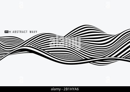 Abstract black and white stripe line wavy pattern element cover background. Use for ad, poster, artwork, template design, print. illustration vector Stock Vector